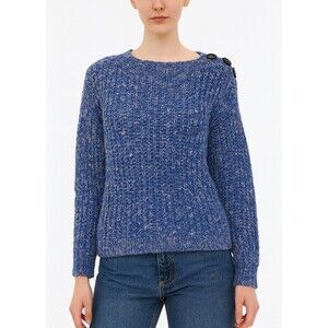 J. Crew sweater knit chunky button shoulder blue crew neck speckled fisherman SM